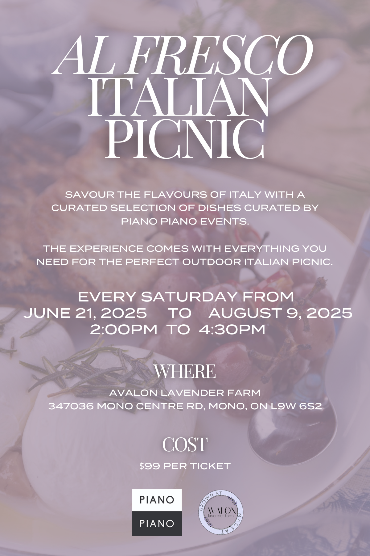 Saturdays: Al Fresco Italian Picnic in the Lavender Field with Piano Piano